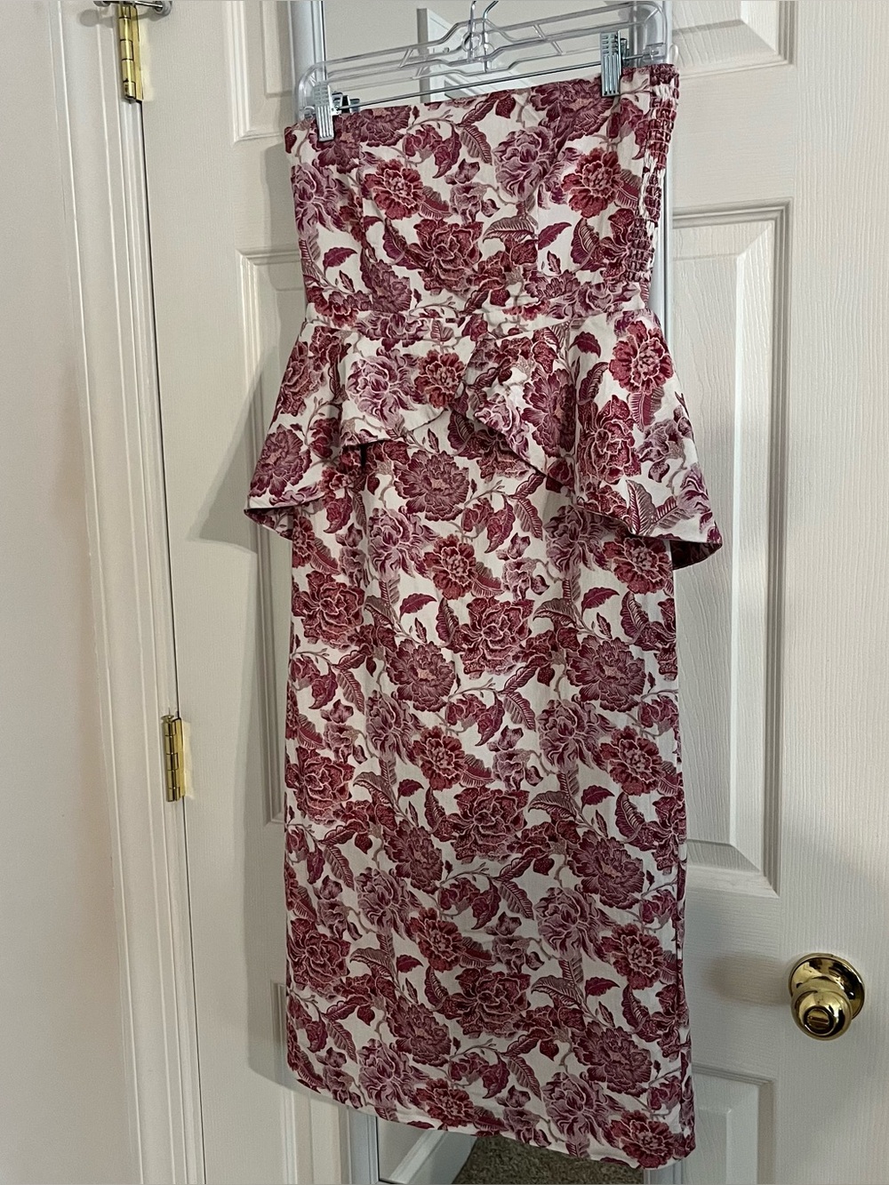 Unbranded Strapless Floral Peplum Midi Dress in Burgundy White Women's size S